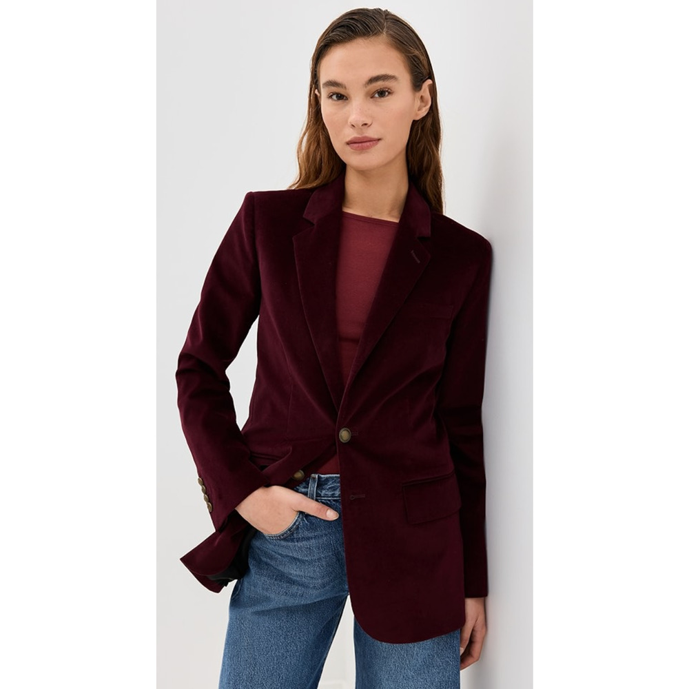 NEW FRAME $748 WINE BURGUNDY EVERYDAY VELVET BLAZER JACKET SZ 4
